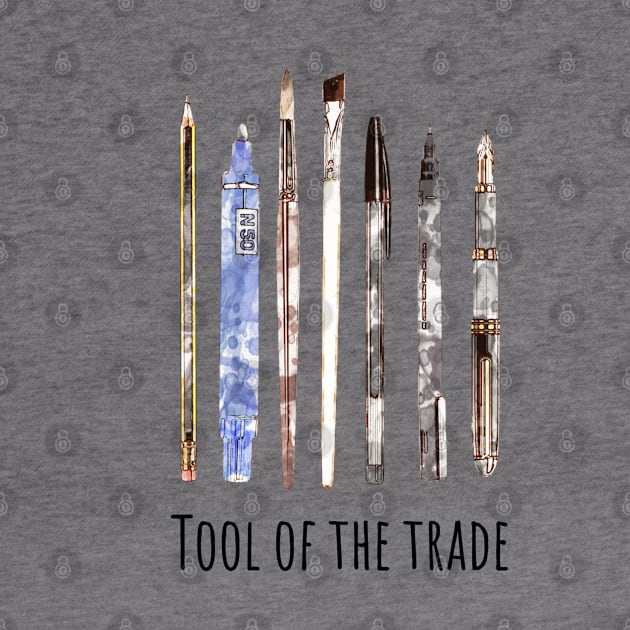 Tools of trade, drawing, creation, poet, writer, artist, watercolor style by Collagedream